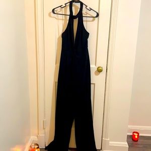 Black backless romper with slits